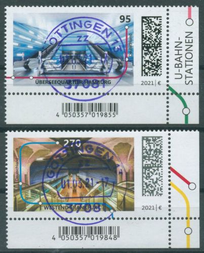 Bund 2021 U-Bahnstation Frankfurt Hamburg 3593/94 Ecke 4 mit TOP-Stempel (E4120)