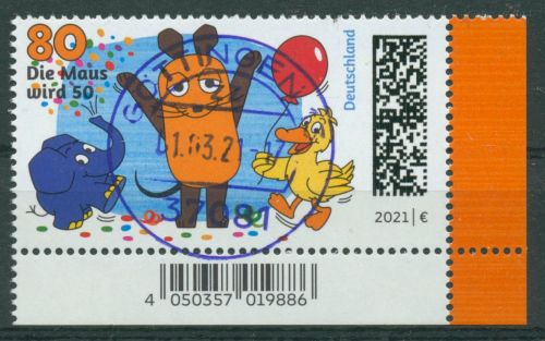 Bund 2021 Sendung mit der Maus 3596 Ecke 4 mit TOP-Stempel (E4122)