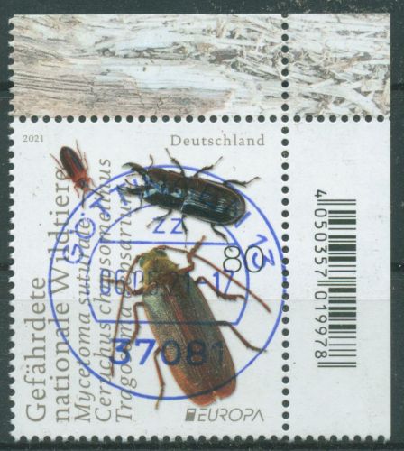 Bund 2021 Europa CEPT Tiere Käfer 3605 Ecke 2 mit TOP-Stempel (E4129)