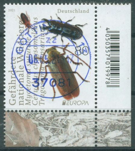Bund 2021 Europa CEPT Tiere Käfer 3605 Ecke 4 mit TOP-Stempel (E4130)