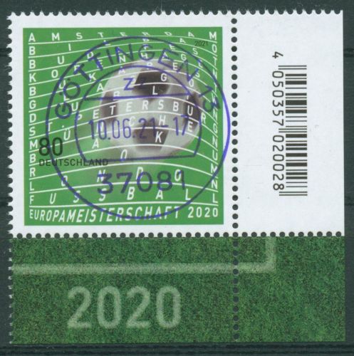 Bund 2021 Fußball-EM 3611 Ecke 4 mit TOP-Stempel (E4138)