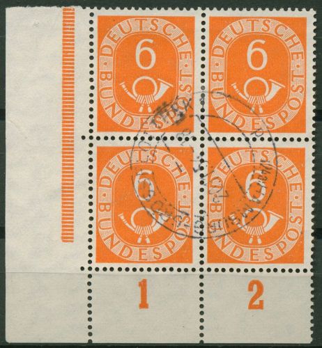 Bund 1951 Posthorn Bogenmarken 126 4er-Block Ecke 3 gestempelt