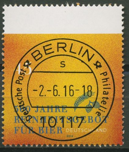 Bund 2016 Reinheitsgebot Bier Rollenmarke mit rückseitiger Nr. 3229 R gestempelt