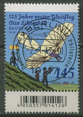 Bund 2016 Otto Lilienthal Rollenmarke mit EAN/Nr., 3254 R S Zd 1 gestempelt