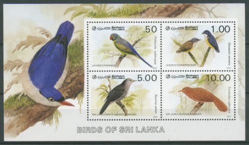 Sri Lanka 1987 Vögel Blauschwanzsittich Greisenstar Block 34 postfrisch (C24885)