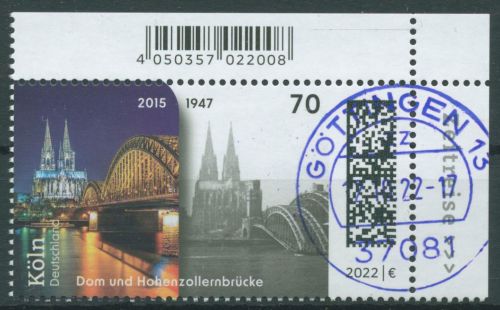 Bund 2022 Kölner Dom Hohenzollernbrücke 3721 Ecke 2 gestempelt (E4246)