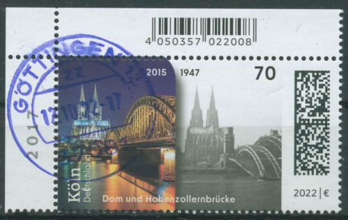 Bund 2022 Kölner Dom Hohenzollernbrücke 3721 Ecke 1 gestempelt (E4245)