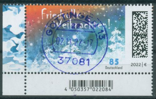 Bund 2022 Weihnachten Wald 3728 Ecke 3 mit TOP-Stempel (E4257)