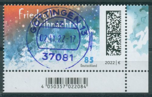 Bund 2022 Weihnachten Wald 3728 Ecke 4 mit TOP-Stempel (E4258)
