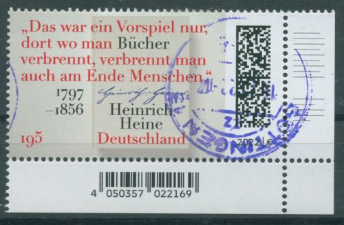 Bund 2022 Schriftsteller Heinrich Heine 3731 Ecke 4 gestempelt (E4260)