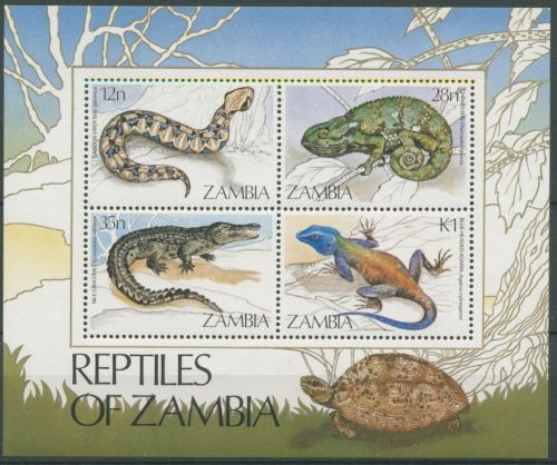 Sambia 1984 Reptilien Schlange Krokodil Block 13 postfrisch (C8647)