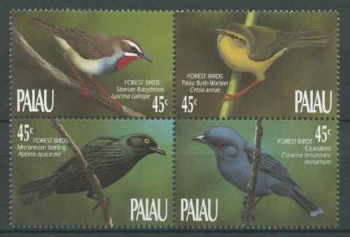 Palau 1990 Vögel Rubinkehlchen Palausänger 347/50 ZD postfrisch