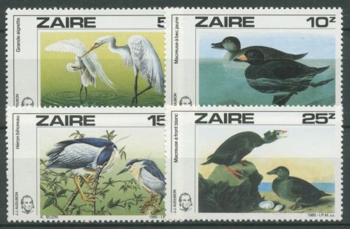 Kongo - Zaire 1985 Geburtstag Audubons Vögel Reiher Enten 904/07 postfrisch