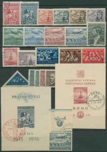 Tschechoslowakei 1946 Jahrgang komplett (490/11, Block 8/9) gestempelt (SG62024)