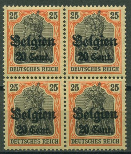 Landespost in Belgien 1916/18 Germania mit Aufdruck 4er-Block 17 postfrisch