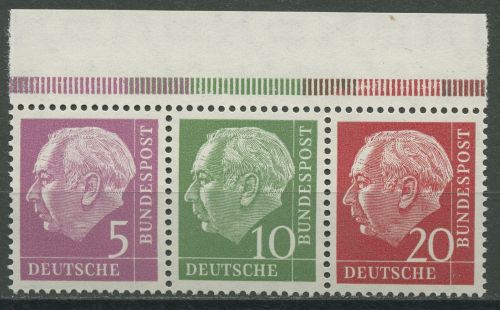 Bund 1960 Heuss/Ziffer (WZ lg.) Zusammendruck Oberrand W 20 YII OR postfrisch