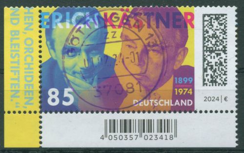 Bund 2024 Autor Erich Kästner 3814 Ecke 3 mit TOP-Stempel (E4037)