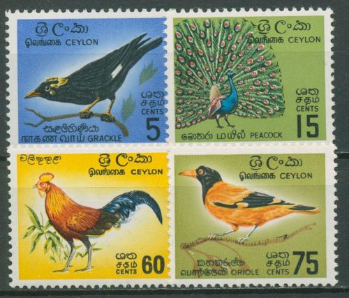 Sri Lanka 1966 Tiere Vögel Beo Pfau Huhn Pirol 340/43 postfrisch