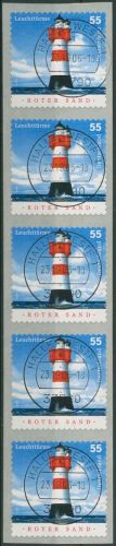 Bund 2004 Leuchtturm Rollenmarke sk 2413 5er-Streifen mit Nr. und TOP-Stempel