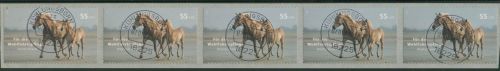 Bund 2007 Wohlfahrt: Pferd Rollenmarke sk 2635 5er-Streifen mit Nr. TOP-Stempel