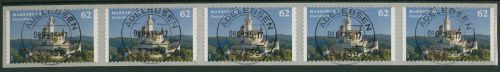 Bund 2015 Marksburg Rollenmarke sk 3127 5er-Streifen mit Nr. TOP-Stempel