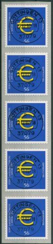 Bund 2002 Einführung Euro Rollenmarke sk 2236 5er-Streifen mit Nr. TOP-Stempel