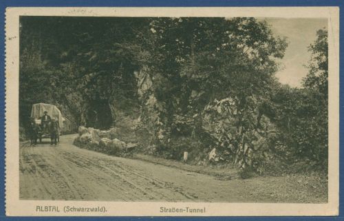 Albtal Schwarzwald Pferdefuhrwerk am Straßentunnel, gelaufen 1922 (AK5682)