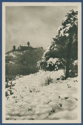 Eisenach Blick zur Wartburg im Schnee, gelaufen 1929 (AK5678)