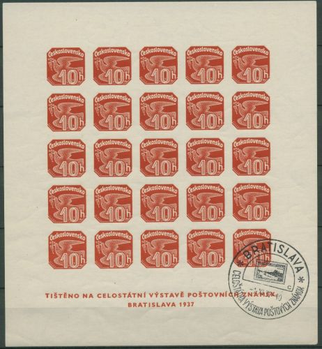 Tschechoslowakei 1937 Briefmarkenausst. Preßburg Block 2 gestempelt (C66607)