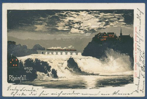 Gruss vom Rheinfall bei Mondschein Schaffhausen, gelaufen 1899 (AK5579)