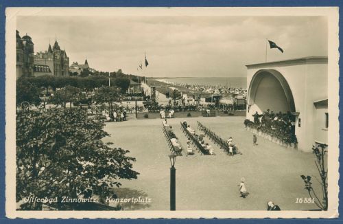 Ostseebad Zinnowitz auf Usedom Konzertplatz Promenade, gelaufen 193? (AK5565)