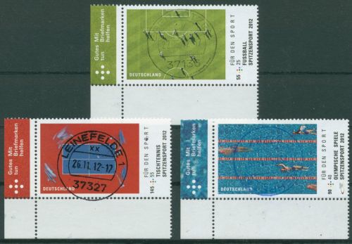 Bund 2012 Sporthilfe Fußball Olympia 2924/26 Ecke 3 mit TOP-Stempel (E4538)