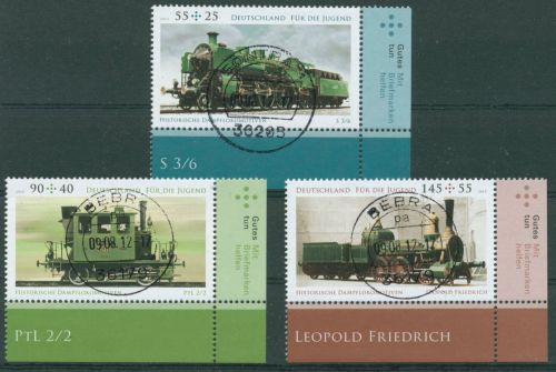 Bund 2012 Jugend Dampflokomotiven 2946/48 Ecke 4 mit TOP-Stempel (E4553)