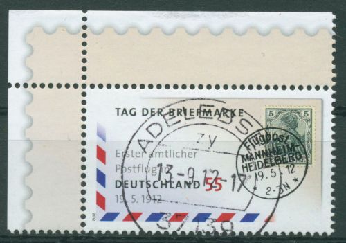 Bund 2012 Tag der Briefmarke Erster Postflug 2954 Ecke 1 mit TOP-Stempel (E4559)