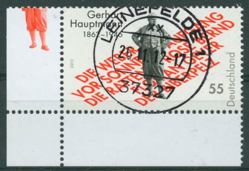 Bund 2012 Schriftsteller Gerhart Hauptmann 2963 Ecke 3 mit TOP-Stempel (E4568)