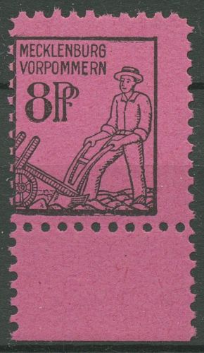 SBZ Mecklenburg-Vorpommern 1945 Freimarke mit Unterrand 12 UR postfrisch