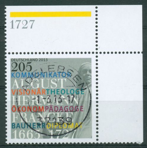 Bund 2013 Theologe August Hermann Francke 2989 Ecke 2 mit TOP-Stempel (E4576)