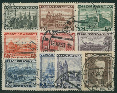 Tschechoslowakei 1928 10 Jahre Republik Bauwerke 267/76 gestempelt