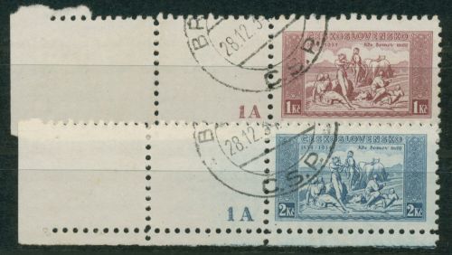 Tschechoslowakei 1934 100 Jahre Nationalhymne 330/31 w Leerfeld gestempelt