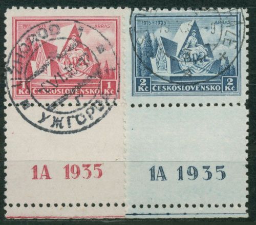 Tschechoslowakei 1935 Schlacht bei Arras Denkmal 336/37 Leerfeld gestempelt