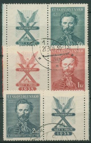 Tschechoslowakei 1938 Sokolspiele Jindrich Fügner 395/97 Zf gestempelt