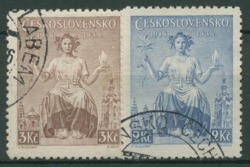 Tschechoslowakei 1938 20 Jahre Republik 404/05 gestempelt