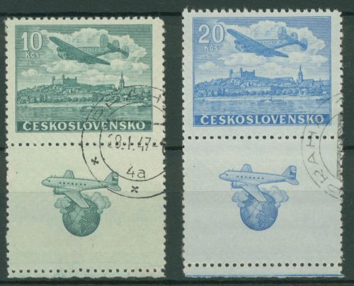 Tschechoslowakei 1946 Flugpostmarke Flugzeuge 496+498 Zf gestempelt