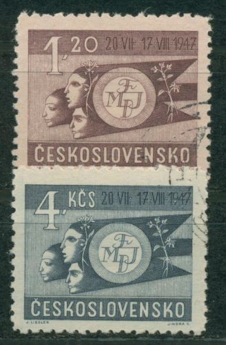 Tschechoslowakei 1947 Weltfestspiele der Jugend Prag 521/22 gestempelt