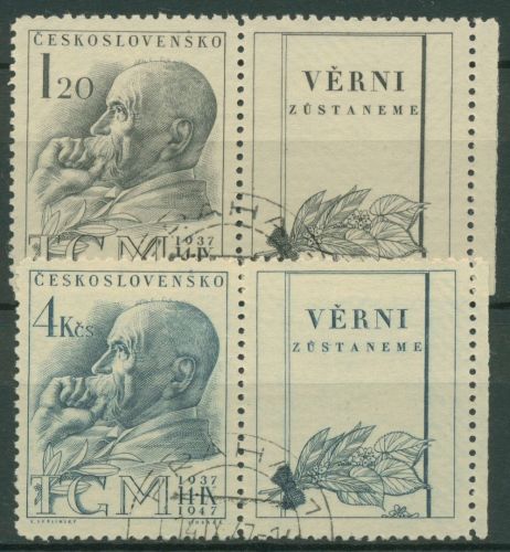 Tschechoslowakei 1947 Staatspräsident Th. Garrigue Masaryk 523/24 Zf gestempelt