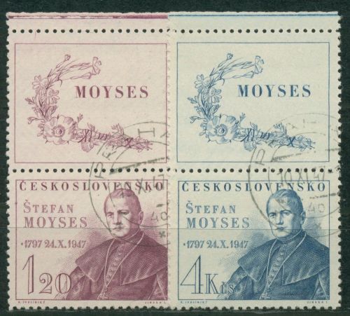Tschechoslowakei 1947 Bischof Stefan Moyses 525/26 Zf gestempelt