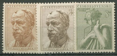 Tschechoslowakei 1952 Bildhauer Josef Myslbek "Die Musik" 734/36 postfrisch