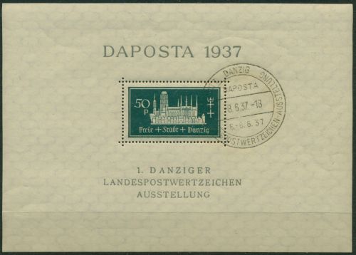 Danzig 1937 Landespostwertzeichen-Ausstellung DAPOSTA Block 1 b gestempelt