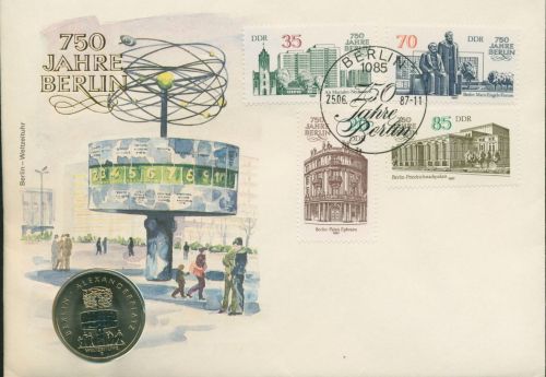 DDR 1987 Numisbrief 750 Jahre Berlin mit 5 Mark Alexanderplatz 3071/74 (X16676)