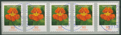 Bund 2019 Blumen Rollenmarke sk, 3482 5er-Streifen mit Nr. gestempelt